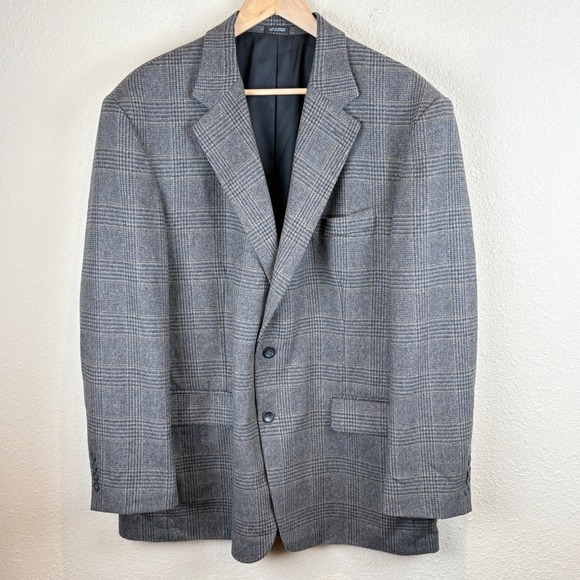 JOHN ASHFORD Men's Plaid Wool Camel Hair Blazer Sport Coat Jacket Gray Tan 46R - Picture 2 of 10